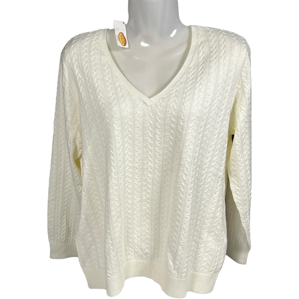 Talbots Cable Knit Sweater Women's Ivory 100% Pima Cotton Long Sleeve‎ Sz X Prep